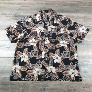 Island Shores Mens Large Short Sleeve Shirt Hawaiian Floral Vacation Beach Poly